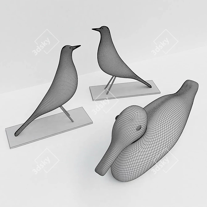 Wood and Metal Decorative Birds 3D model image 2