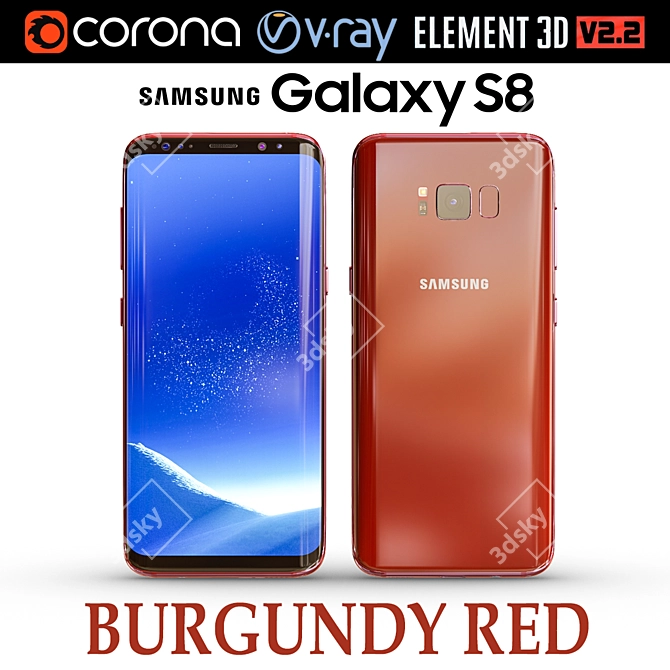 Samsung Galaxy S8 in Burgundy Red: Fall in Love with this Stunning Color! 3D model image 1