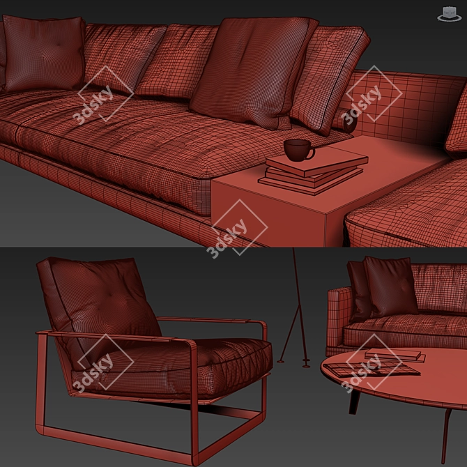 Poliform Set 05: Sofas, Armchair, Coffee Table 3D model image 3