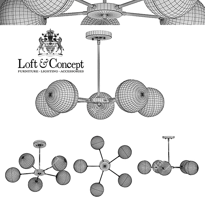 Copper Loft Chandelier 5-Light 3D model image 3