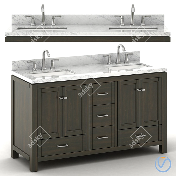 Elegant Double Sink Wood Vanity 3D model image 1