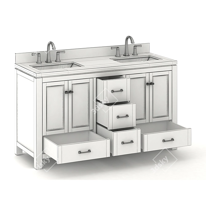 Elegant Double Sink Wood Vanity 3D model image 3