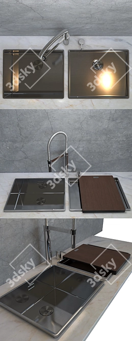 Blanco Attika XL60 Stainless Steel Sink & Culina-s Duo Mixer 3D model image 2