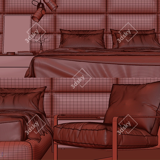 Poliform Dream Bed & Gaston Armchair Set 3D model image 3