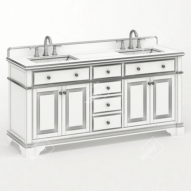 72" Dual Sink Wood Vanity 3D model image 3