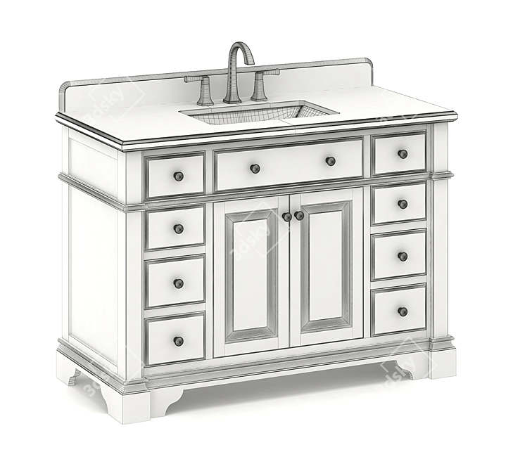 48" Wooden Vanity with Alpine Mist Top 3D model image 3