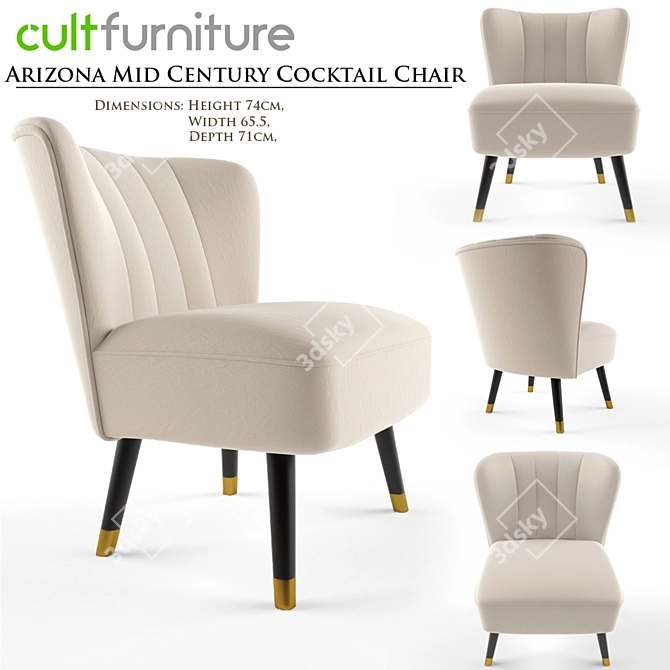 Mid Century Grey Wool Arizona Cocktail Chair 3D model image 1