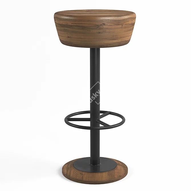 Natural Wood Seat Bar Stool 3D model image 1