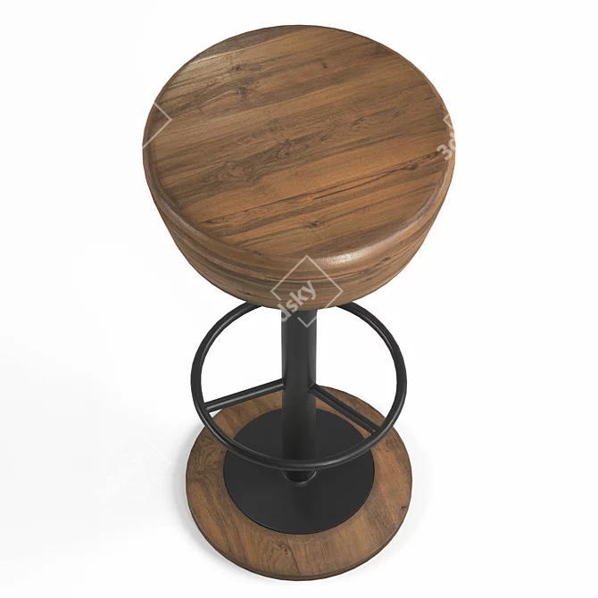 Natural Wood Seat Bar Stool 3D model image 2