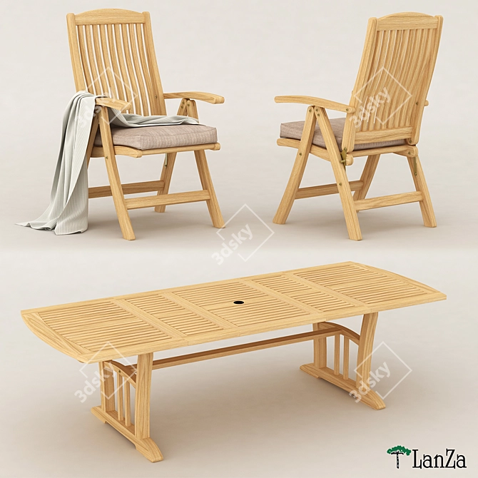 Teak Outdoor Dining Set 3D model image 1