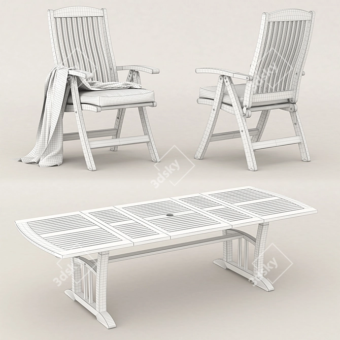 Teak Outdoor Dining Set 3D model image 2