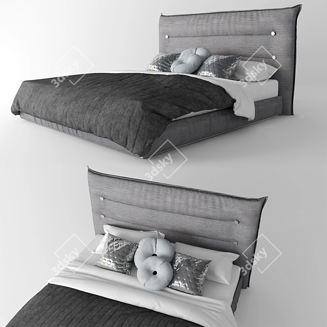 Elegant Gray Bed: 180x200cm 3D model image 1