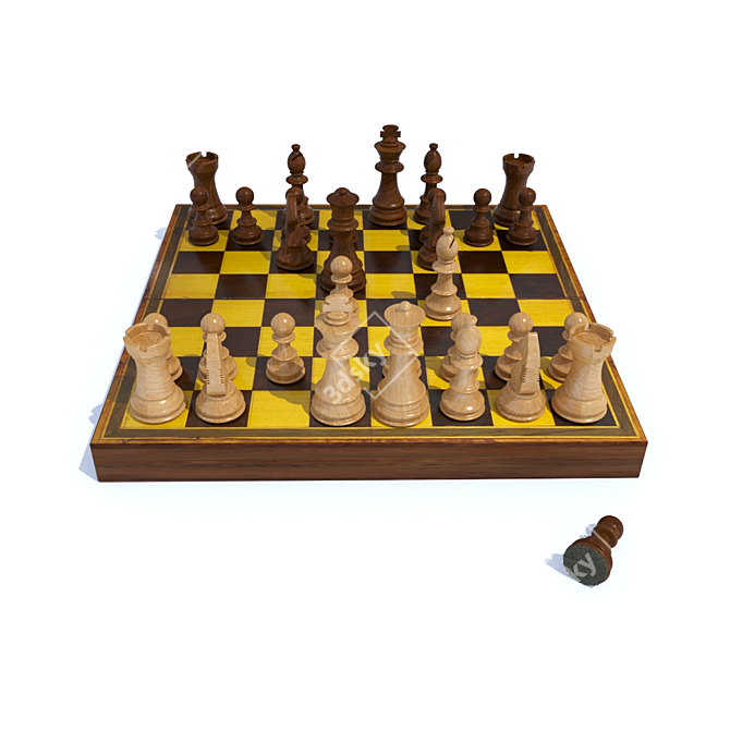 Classic Wooden Chess Set 3D model image 1