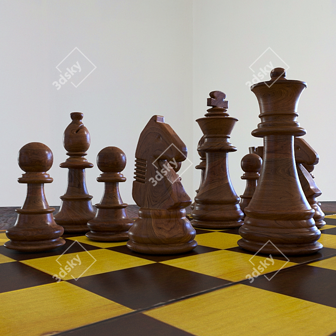 Classic Wooden Chess Set 3D model image 2