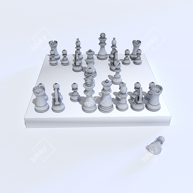 Classic Wooden Chess Set 3D model image 3