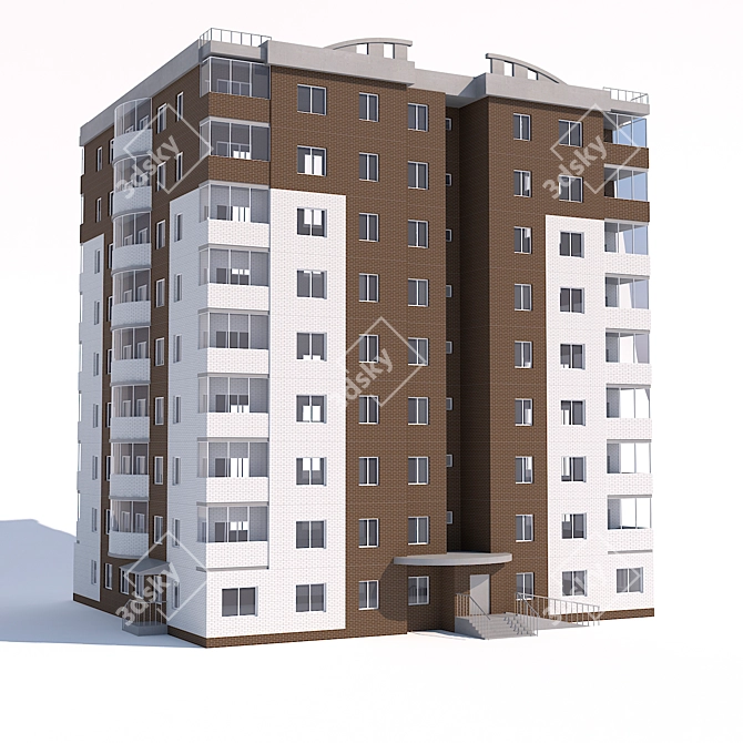 Brick Multi-storey Apartments 3D model image 2