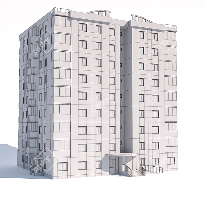 Brick Multi-storey Apartments 3D model image 3