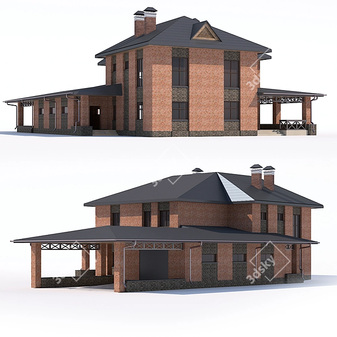 Country House with Garage & Canopy 3D model image 2