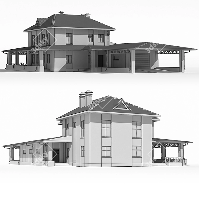 Country House with Garage & Canopy 3D model image 3