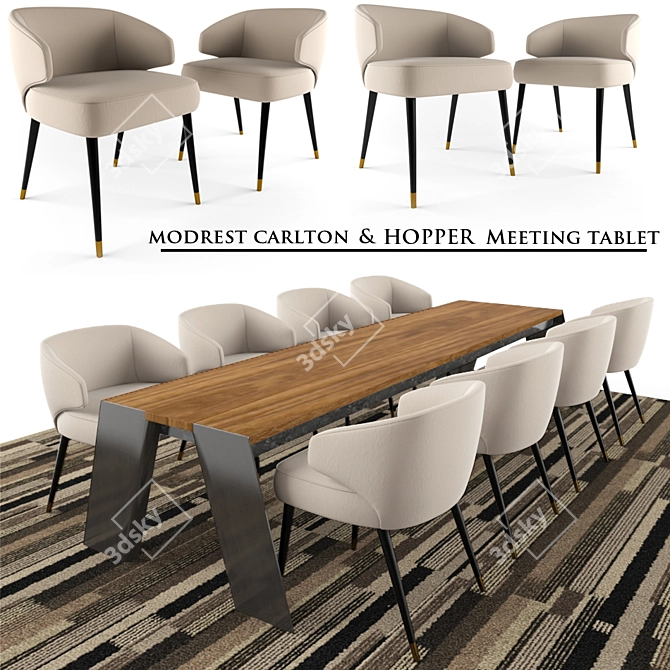 Sleek Hopper Table & Carlton Chair 3D model image 1