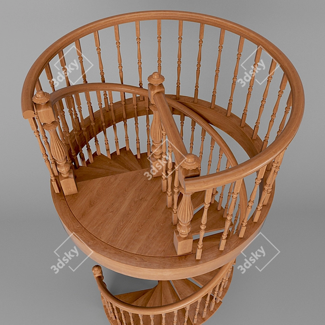 Wooden Spiral Staircase: Elegant and Space-saving 3D model image 2