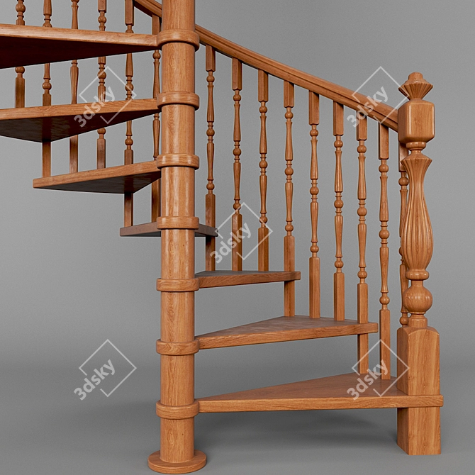 Wooden Spiral Staircase: Elegant and Space-saving 3D model image 3