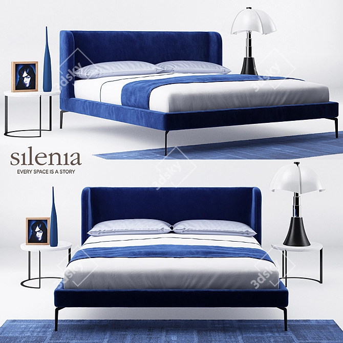 Modern Silenia Neocon Bed & Zero Marble Table Set 3D model image 1