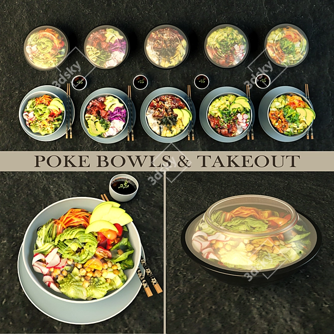 Assorted Pokebowls with Takeout 3D model image 1