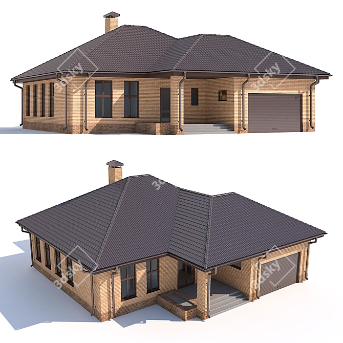 Country Dream: One-Story House with Garage 3D model image 2