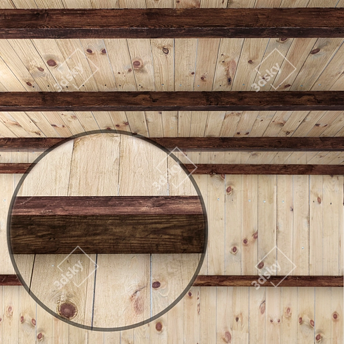 Rustic Wooden Beamed Ceiling 3D model image 1