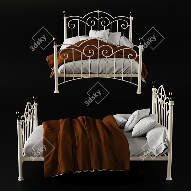 Classic Metal Bed Frame with Decorative Castings 3D model image 2