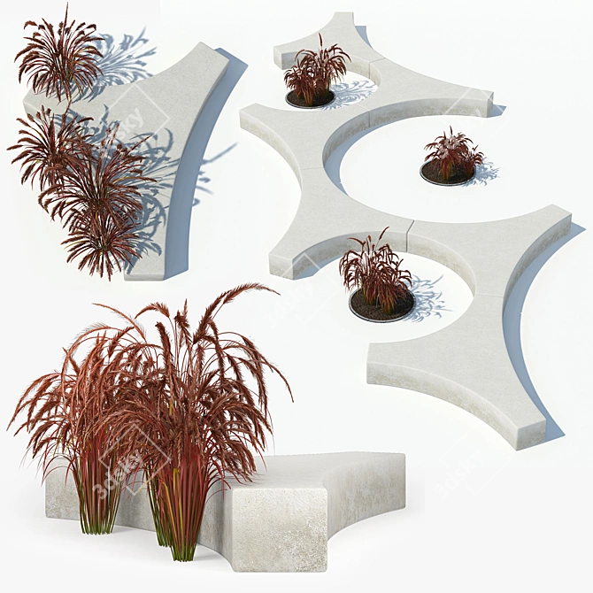 Graceful Folia Concrete Bench 3D model image 1