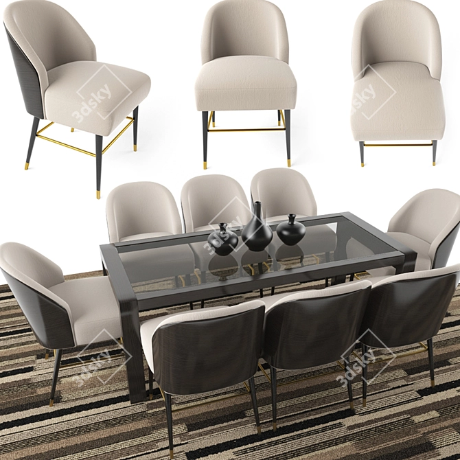 Elegant Persica Table & Alec Chair 3D model image 1