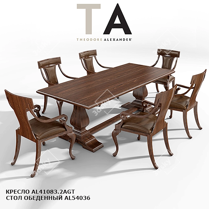 Classic Elegance: Theodore Alexander Chair and Dining Table Set 3D model image 1