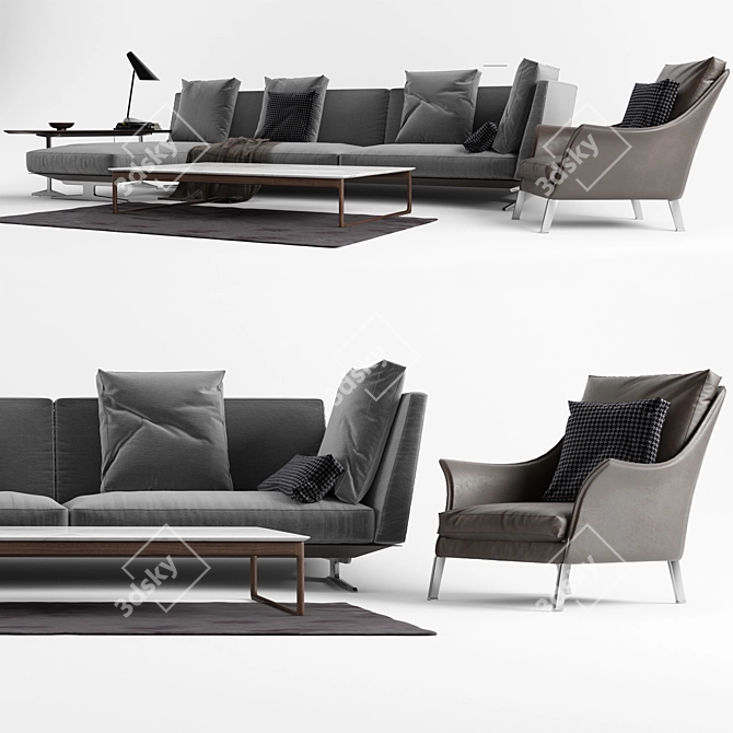 Flexform Evergreen Sofa Set: Boss Armchair, Gipsy Table & Vibia I.Cono Lamp 3D model image 2