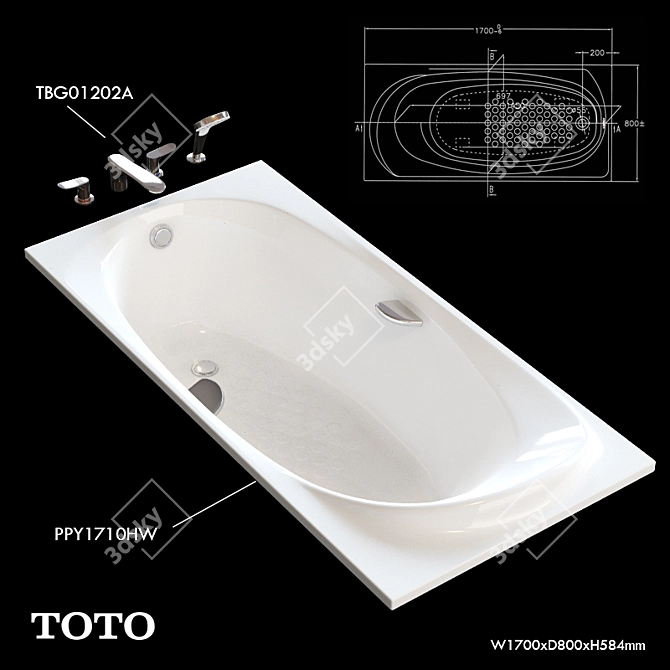 Luxury Toto Bathtub with Faucet 3D model image 1