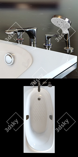 Luxury Toto Bathtub with Faucet 3D model image 2