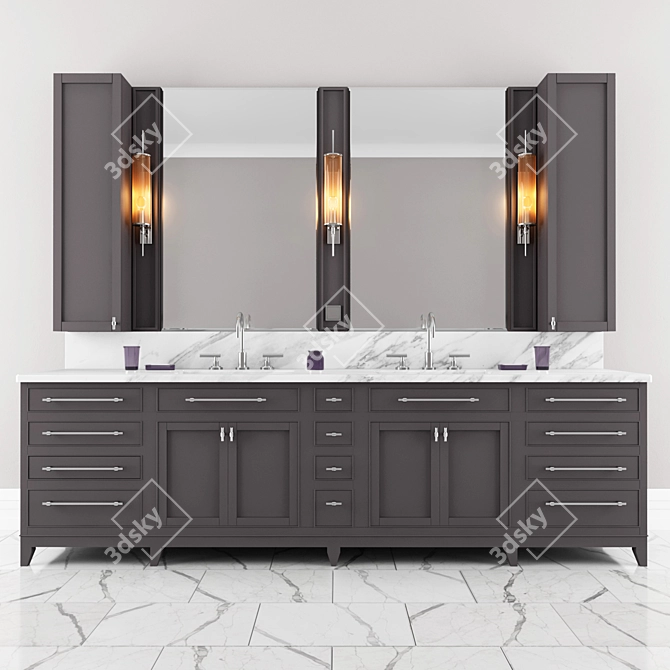 Carrara Marble Double Bath Vanity 3D model image 1