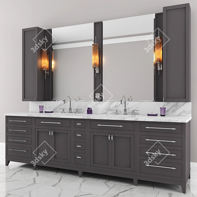 Carrara Marble Double Bath Vanity 3D model image 2