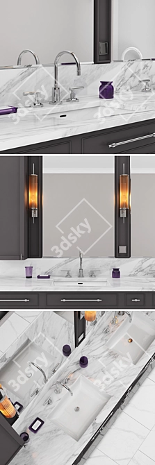 Carrara Marble Double Bath Vanity 3D model image 3