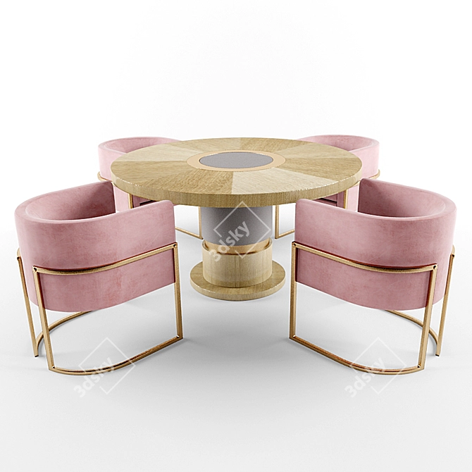 Luxury Brass & Leather Julius Chair Set and Lune Table 3D model image 2