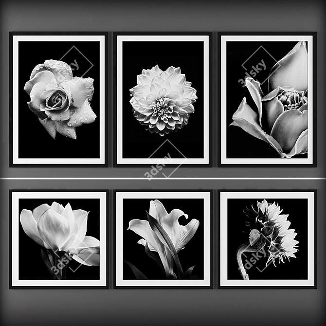 Floral Triptych Canvas Set 3D model image 1