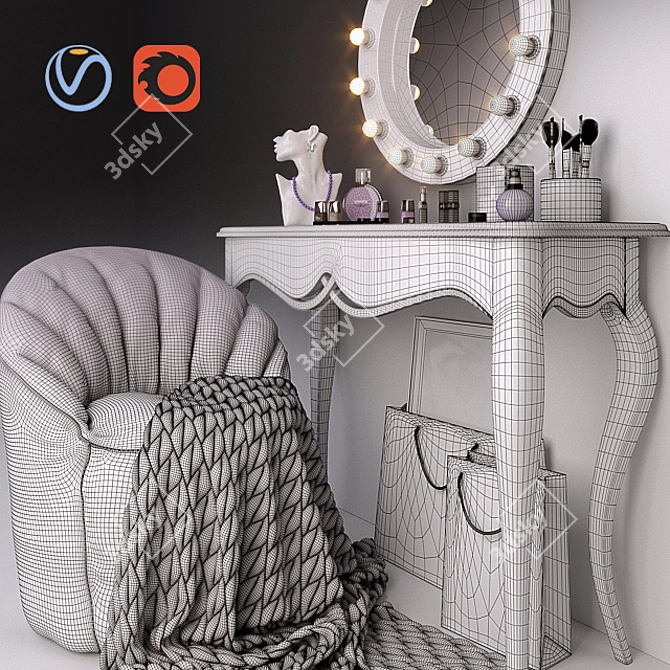 Elegant Dressing Table Set 3D model image 3