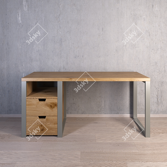 Industrial 1 Table: 2 Drawers, Shelf 3D model image 1