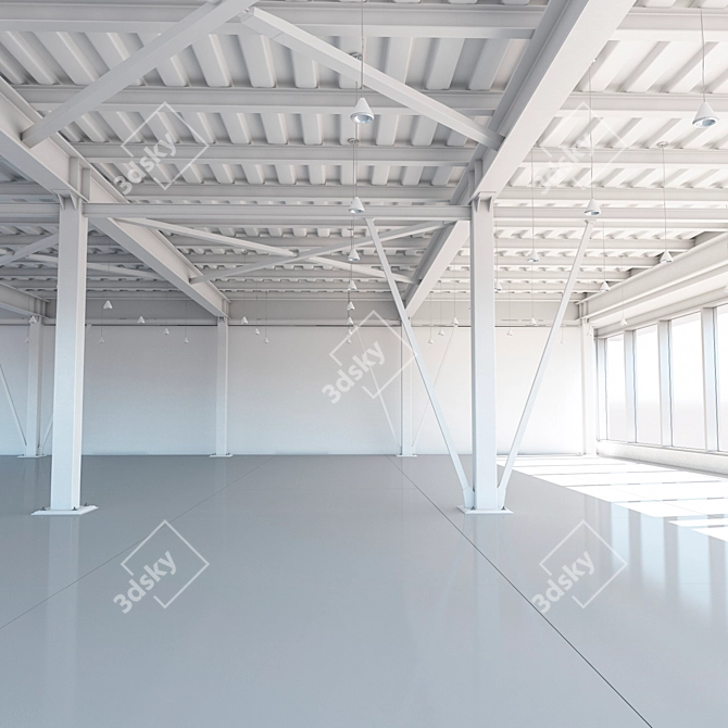 Metal Ceiling Beam System with Columns & Lighting 3D model image 1