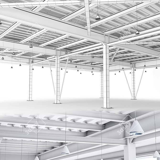 Metal Ceiling Beam System with Columns & Lighting 3D model image 3