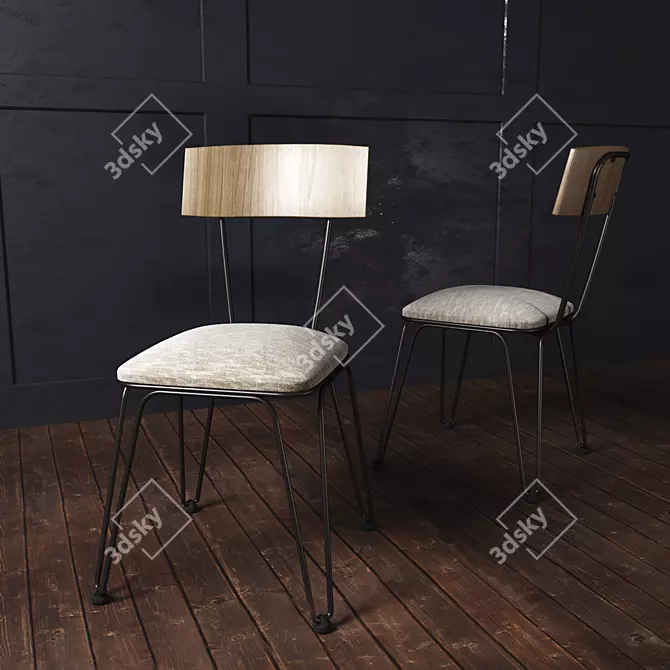 Elegant Metal Frame Chairs with Cushion 3D model image 1