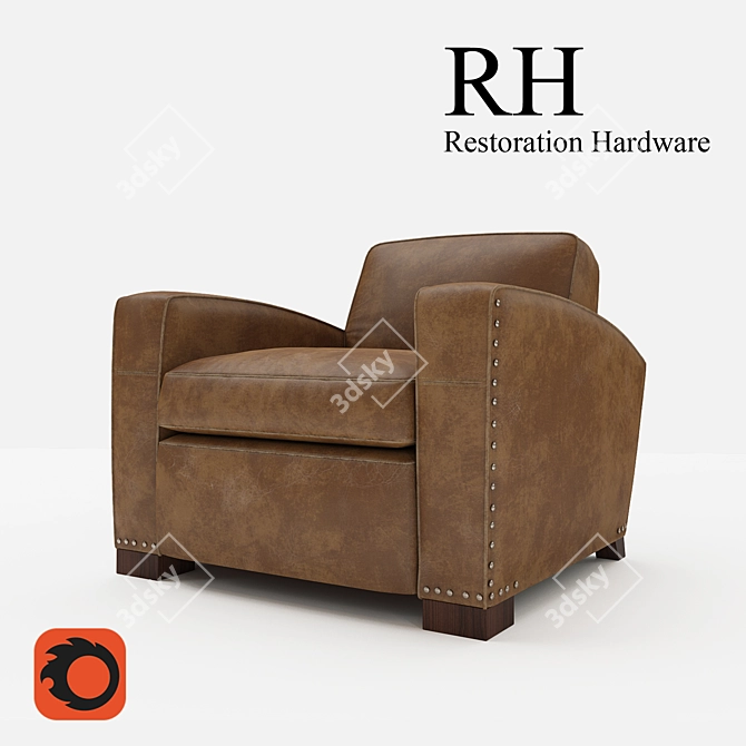Classic Leather Library Chair 3D model image 1