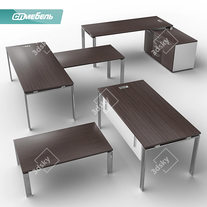 Executive Bent Work Tables on Metal Frame 3D model image 1