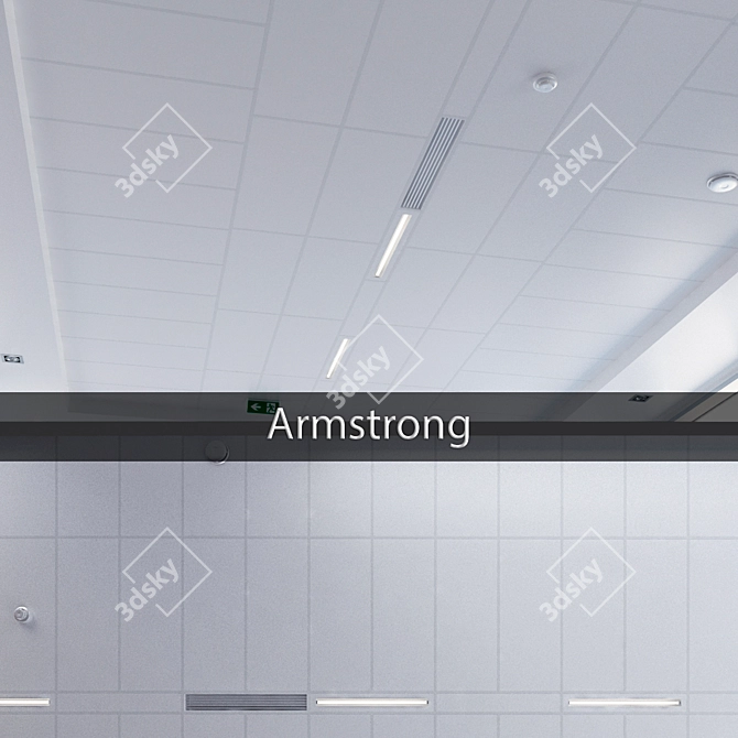 Armstrong Ceiling System Kit: Lighting, Smoke Detector, Vent Grilles & Evacuation Sign 3D model image 1